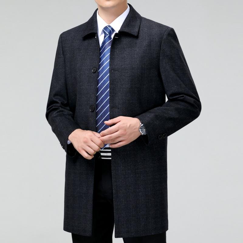 Деловой мужской пиджак для папы на осень и зиму, кашемировая ветровка для людей среднего возраста, мужское шерстяное пальто высокого качества, пальто средней длины, больших размеров