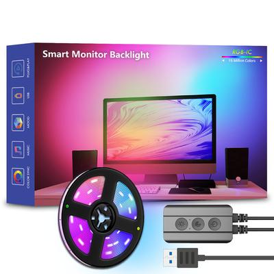 Светодиодная лента RGB для компьютерной подсветки, обеспечивающая эффекты синхронизации игрового экрана для мониторов 17–39 дюймов