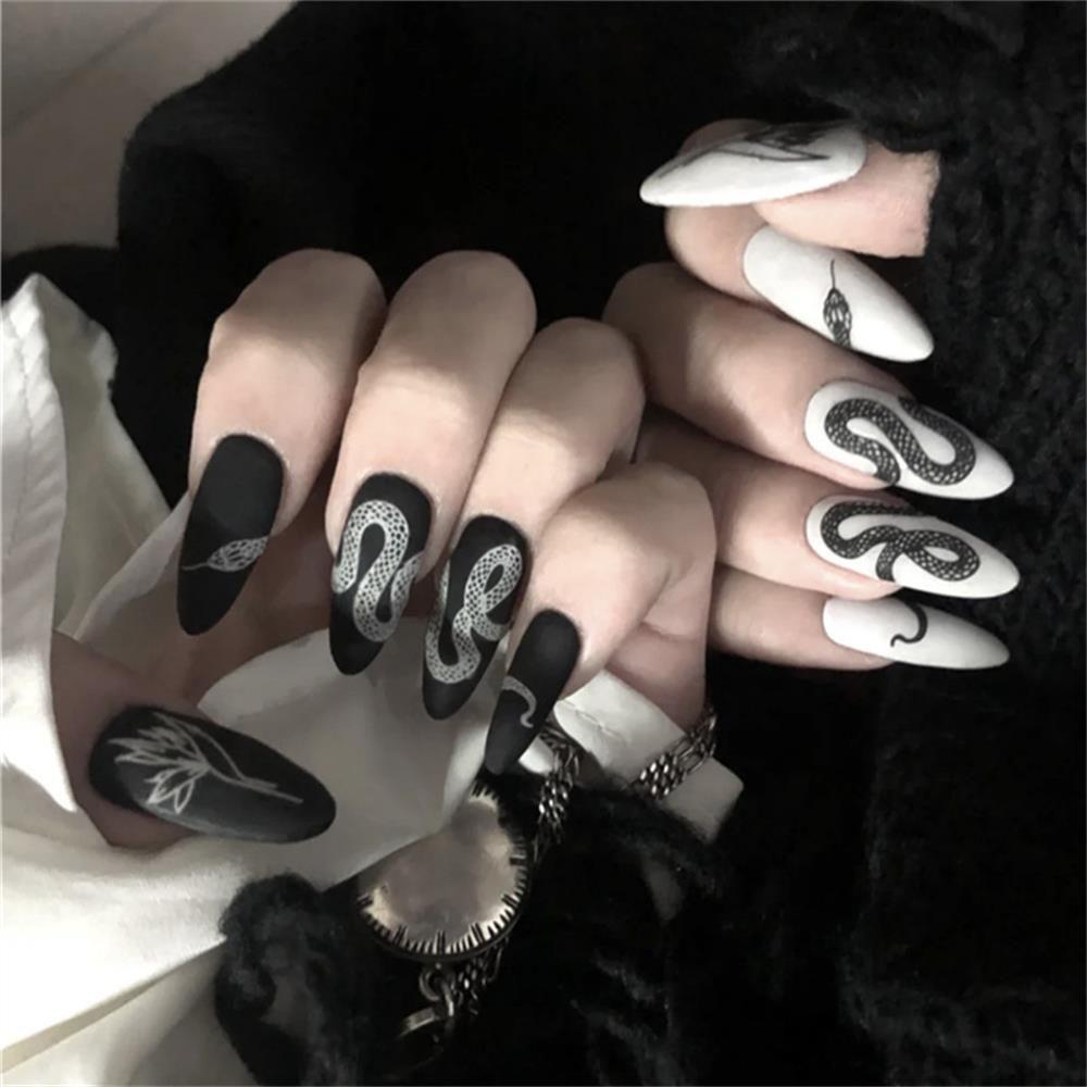 Nail Decoration Artificial Nail Art Tips False Nail Snake Pattern Long Stiletto Fake Nails