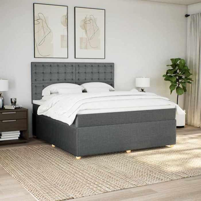 Maison Exclusive - Sommier à lattes de lit avec matelas Gris foncé 180x200cm Tissu