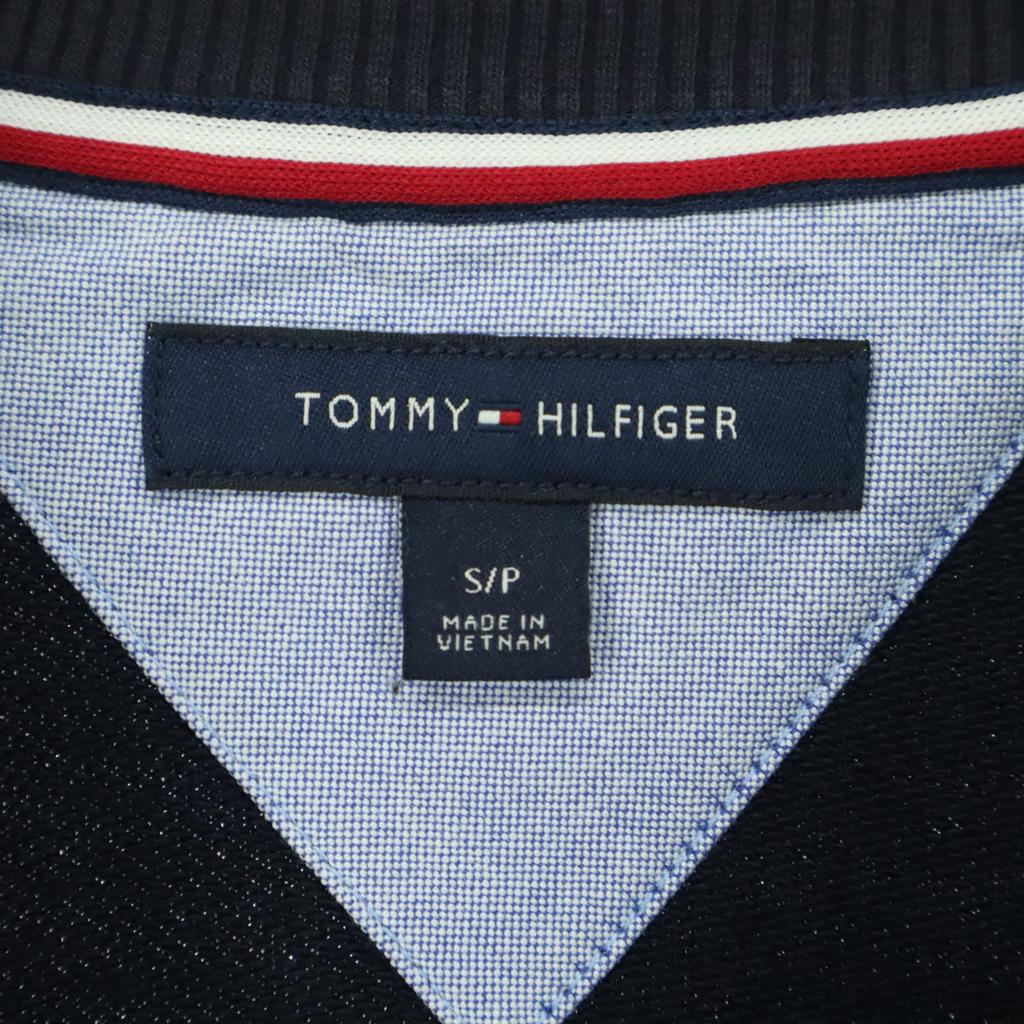 Tommy Hilfiger Передний принт V-логотипа Длинный рукав Тренировочная кофта S черная спортивная Мужская Б/у