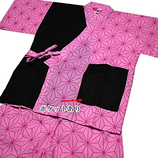 Kimono Japanese Pattern Switching Jinbei Cotton Clothing Hemp Leaf [Stylish Iroha] 100% Children's (90)