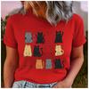 Unisex Cotton Summer Top Handdrawn Distinct Cats Print Loose Round Neck Short Sleeve Fashion for Lovers