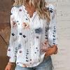 Women Fall Top V Neck Lace Patchwork Flower Print Long Sleeve Loose Soft Breathable Colorfast Hollow Out Elegant Commute Lady Blouse