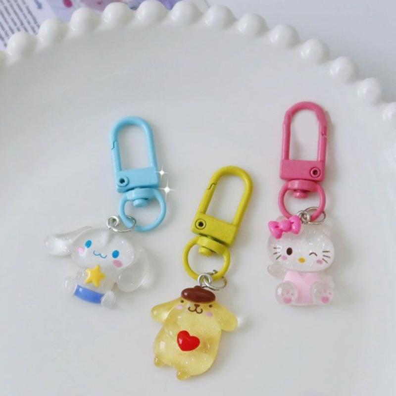 Sanrio Аниме Хелло Китти Прозрачный Мелкий Мерцающий Брелок Мультяшный Пес Циннамон Куроми Мелоди Подвеска на Сумку Милые Аксессуары для Ключей