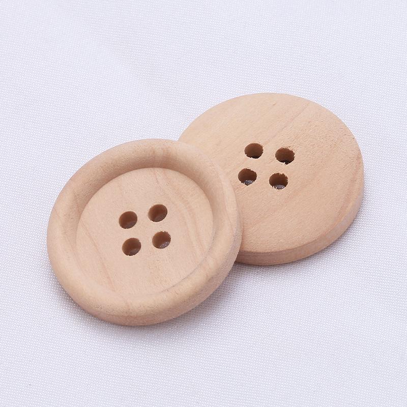 Natural Wood Button, Thin Edge Four-Eye Wooden Button, Children'S Handmade Diy Clothing Accessories, Round Log Button