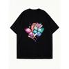 Oversized T Shirt Dress Black Rainbow Butterfly And Hearts Print Casual Streetwear For Women