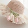 Korean Style Tulip Straw Sun Hat Shading Hat Lace Brim Beach Cap Cute Girls Bucket Hat  Kid