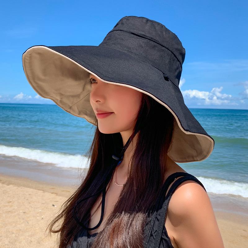 Hat room oversized brim face covering bucket hat women's summer UV protection sun hat sun protection travel versatile