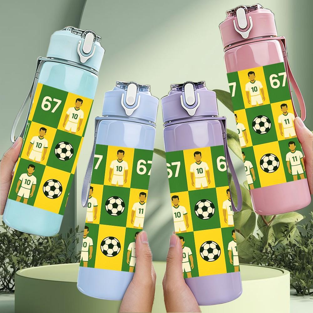 1PC Soccer Checkered Number Block Print 750ml Color Plastic Sports Water Bottle Leakproof Flip Straw Lid Suitable for Sports Office Home Use