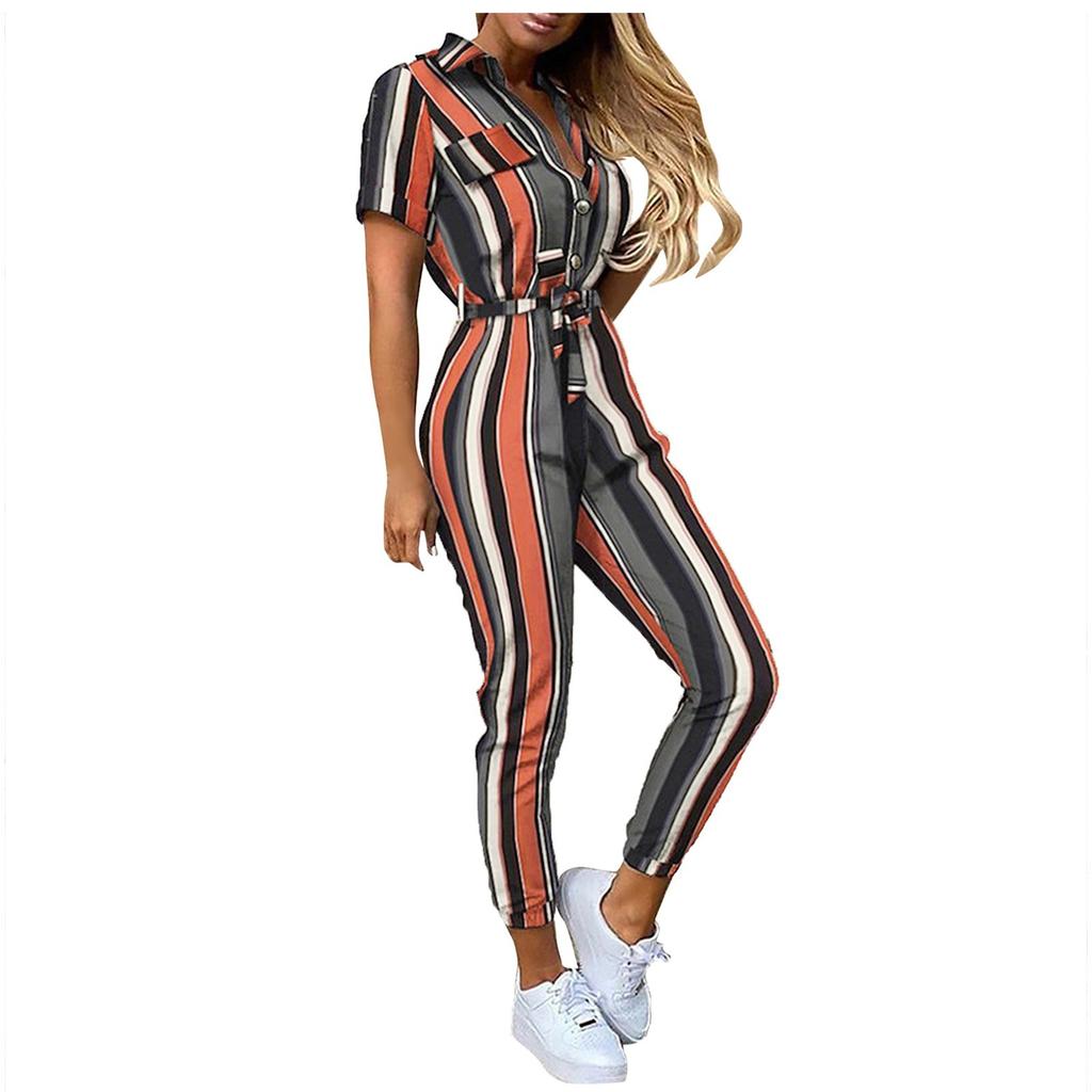 Женский модный летний повседневный рабочий комбинезон со шнуровкой и поясом с короткими рукавами