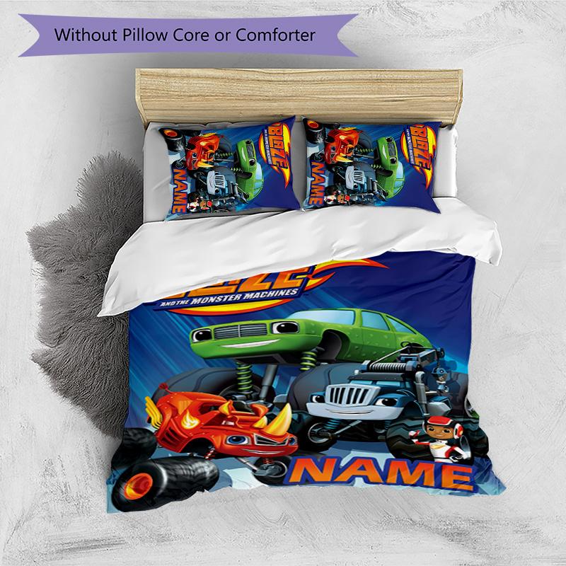 3pcs Blaze and the Monster Machines1 Cover Set - Personalized Name, HD Printed Bedding with 1 Cover and 2 Pillowcases - Perfect for Home Decor,
