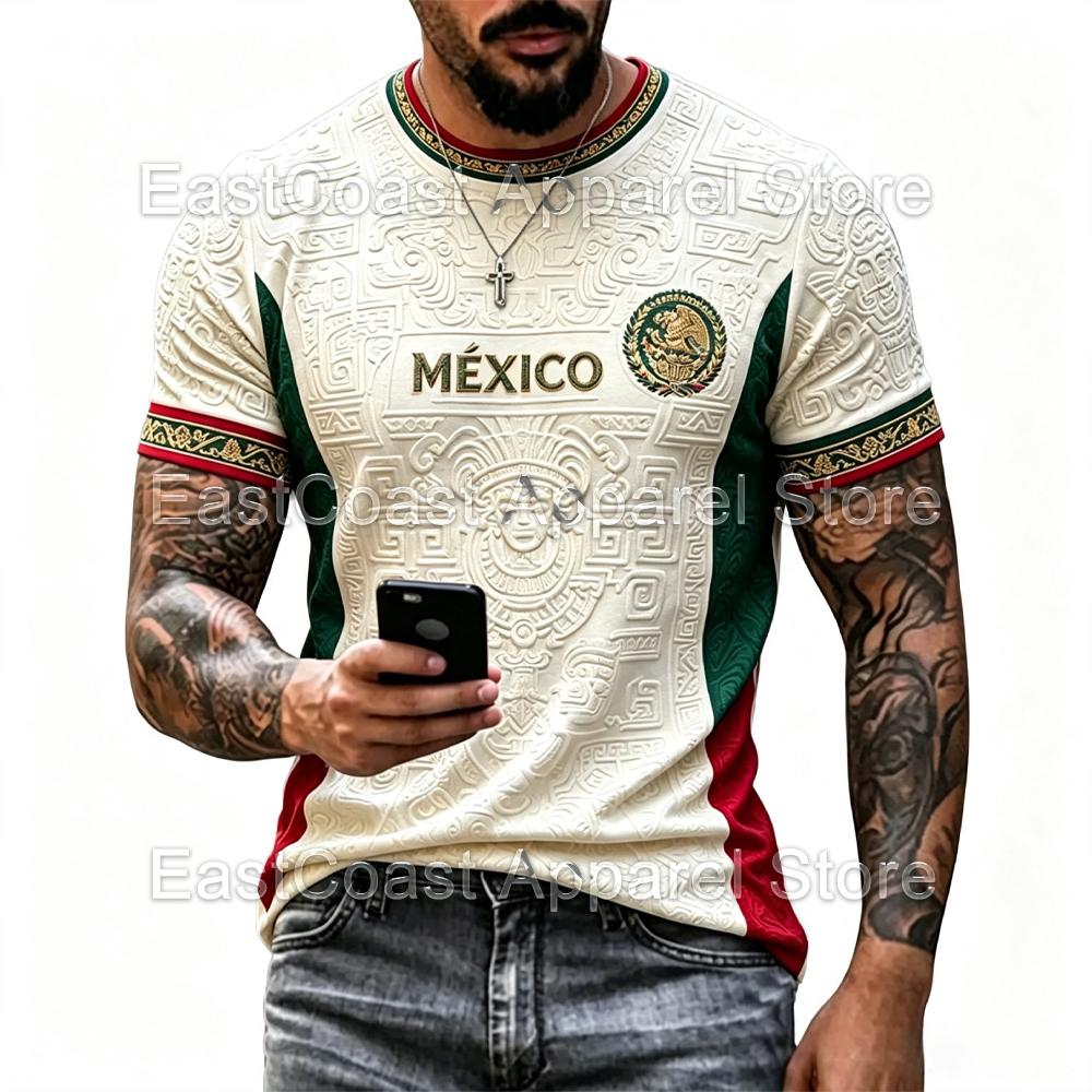 Men's Mexico Flag Eagle National Emblem Print T-Shirt Vintage Ethnic O-Neck Short Sleeve Tee Summer Sports Leisure Jerseys 5XL