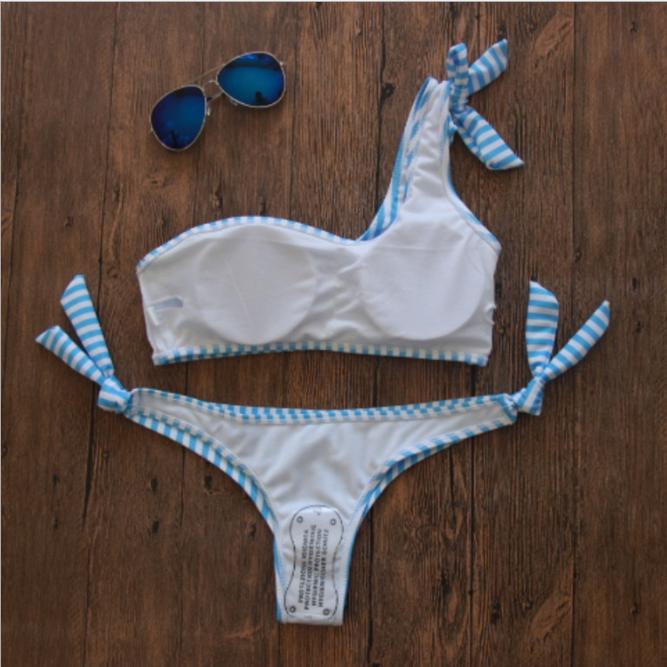 WTEMPO Сексуальный женский купальник в полоску с завязками на одно плечо и бикини