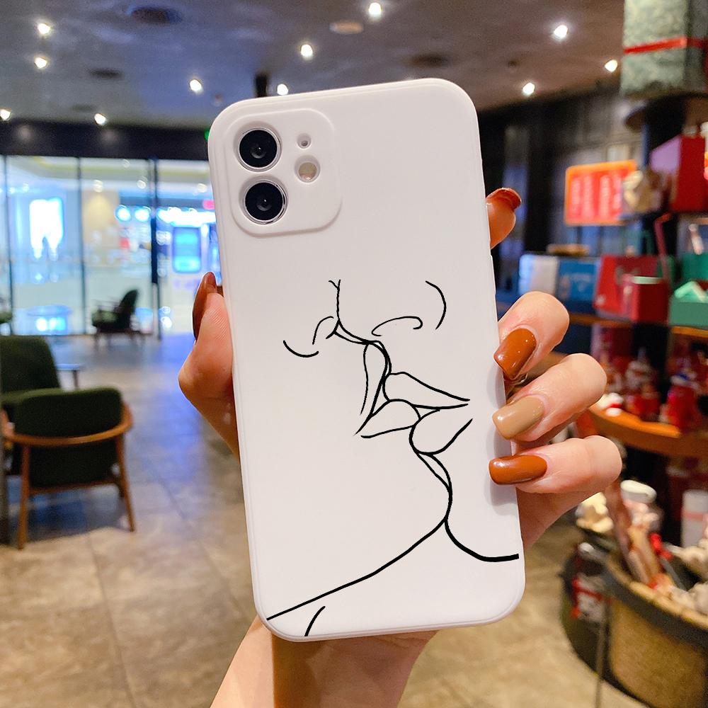 Чехол для телефона из жидкого силикона Sexy Art Girl Line Flower для iPhone 14 11 12 13 Pro Max Mini X XS XR 7 8 Plus SE
