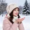 Мягкая текстура Повседневная шапка Женская зимняя мешковатая шапка, Ретро жаккардовая вязаная шапка со звездами, Закатанный осенний повседневный аксессуар с краем, Теплый модный гранж для