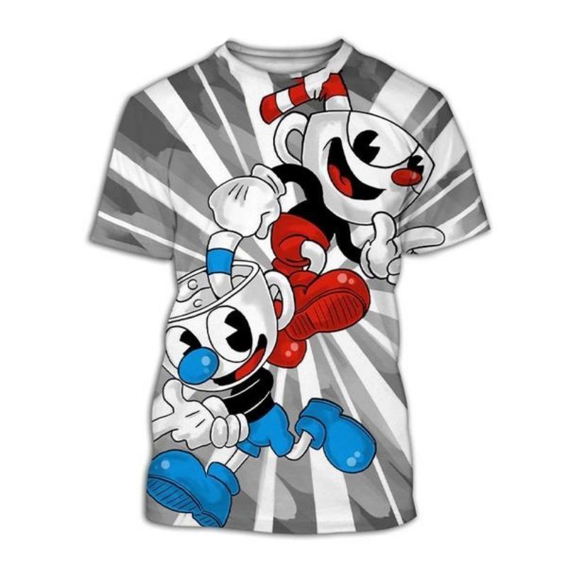 2025 Cuphead 3D-печатная мужская повседневная летняя модная футболка с круглым вырезом, забавная, подходит как для мужчин, так и для женщин, топ с коротким рукавом размер