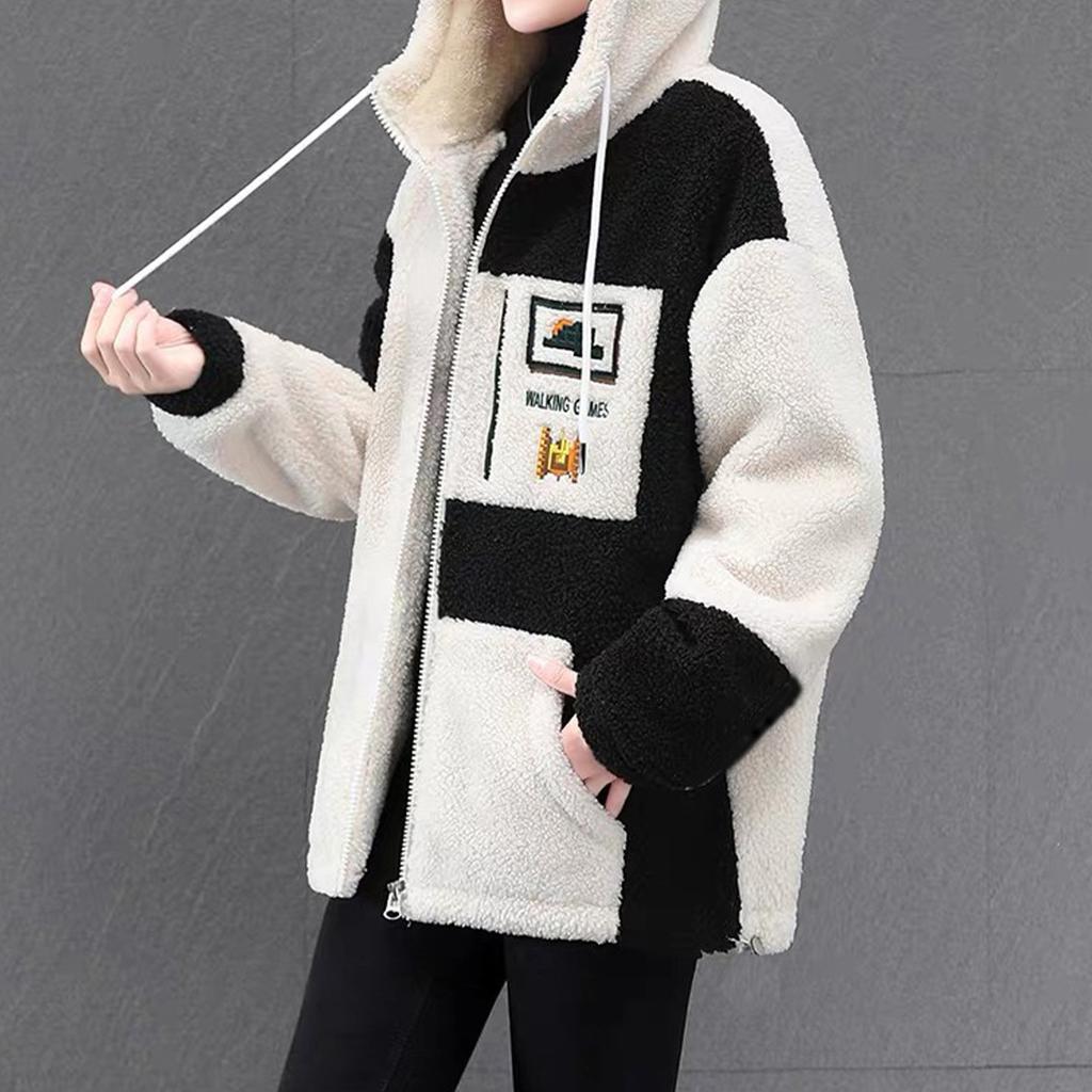 Куртка из овечьего флиса, женская, свободная, повседневная, плюс флис, толстый кардиган, свитшот
