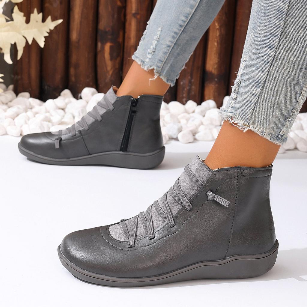 Boots Women Winter Ankle Flat Shoes Woman Short Vintage Boots with Fur for Women Lace Up Boots