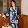 Весенне-осенняя женская пижама Ice Silk Thin Пижамный комплект с длинным рукавом Женская домашняя одежда Комплект