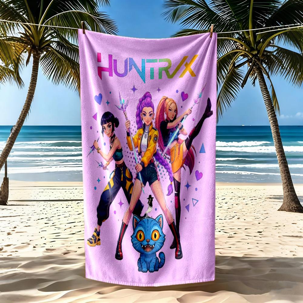 Huntrix Girl Beach Towel Quick-Dry Soft Microfiber Comfortable Lightweight Perfect for Traveling Yoga Camping and Swimming