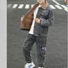 Children's Winter Suit Boys Thick Denim Jacket and Velvet Pants Two-piece Boys