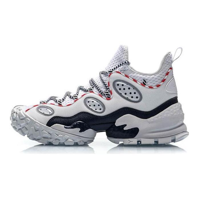 Li Ning CF Countflow Monster Eye Средние износостойкие дышащие кроссовки на средней подошве Винтажные баскетбольные кроссовки Мужские Белый Красный AGLP135-3