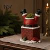 Christmas Gift for Gardeners Santa Claus in Smokestack Flower Pot Ornament, Resin Decorative Plant Holiday Home Ornaments Container, Small Tabletop