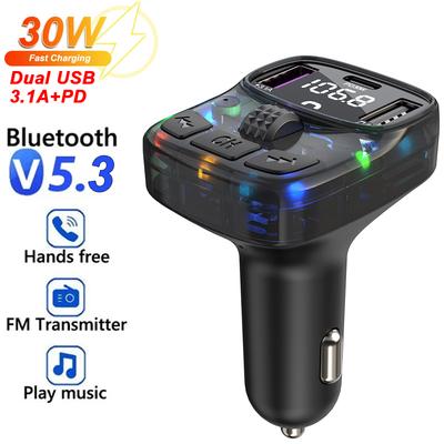 Автомобильное зарядное устройство с FM-передатчиком C56 Bluetooth 5.3, адаптером быстрой зарядки PD30W, функцией громкой связи, стереозвуком