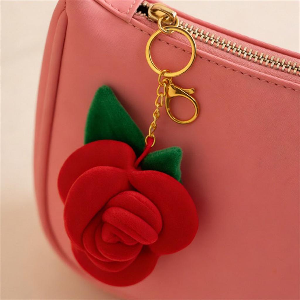 Rose Pendant Decoration For Valentine's Day, Cute Plush Simulation Rose Keychain, Valentine's Day Gift Bouquet