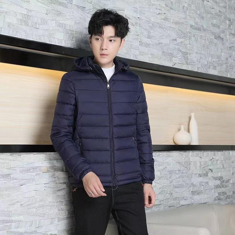 Down Cotton-padded Men's Short Stand-up Collar Hooded Warm Cotton-padded Clothes Large Size Youth Men's Casual Autumn and Winter Jacket