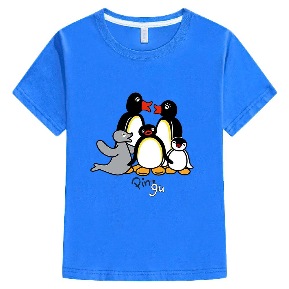 Pingu Summer 100% Cotton T-shirt Kawaii Boys Cartoon Print Tees Girls Kids O-neck Clothing Sports Fashion Tops Manga Short Sleeves summer clothes
