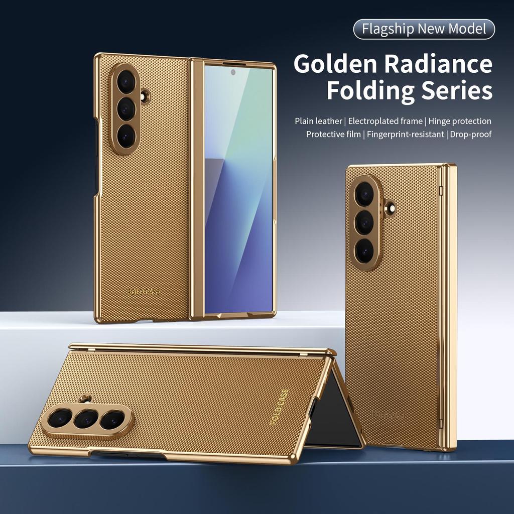Чехол для Samsung Z Fold7: Складной, с гальваническим покрытием, узор «ромб», однотонная кожа, полное покрытие для Fold6/5, трансграничная совместимость.