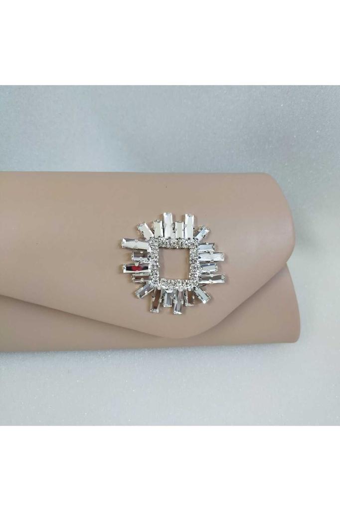 Women's Stylish and Useful Evening Dress Bag Nud Skin Leather Stone Evening Dress Bag