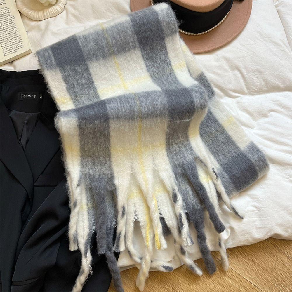 Checkered Winter Cashmere Scarves Korean Style Women Shawl Casual Wool Tassel Scarf  Autumn