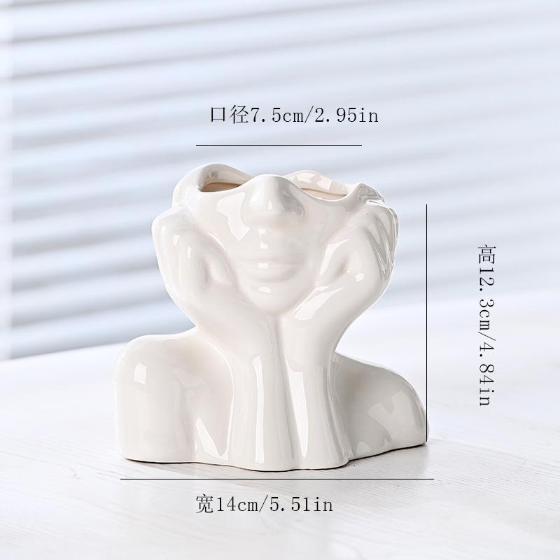 Face Vase White Girl Flower Vase for Home Decor, Modern Ceramic Figurines Vase, Sculpture Art Decorations for Living Room Centerpiece Table Wedding