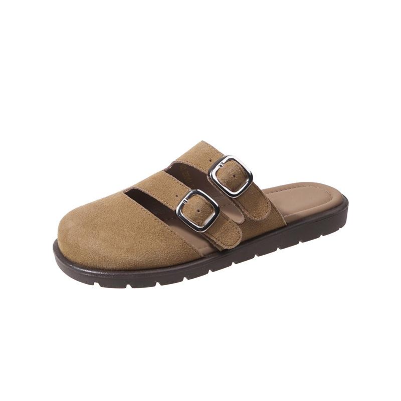 Стильные женские замшевые тапочки-мюли, сандалии с пробковой стелькой и супинатором, пляжная обувь для дома и отдыха