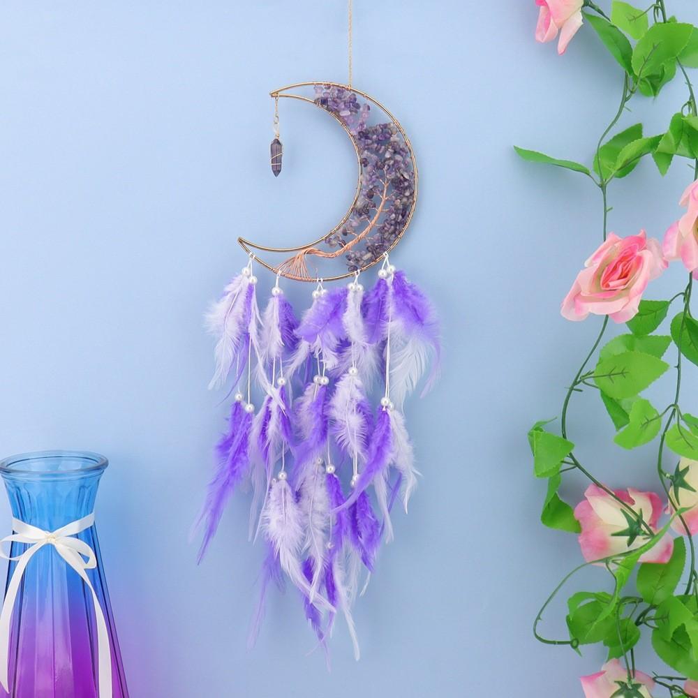 Handmade Natural Crystal Suncatcher Tumbled Stones Moonstone Pendant Butterfly Wind Chime Home & Garden Decoration