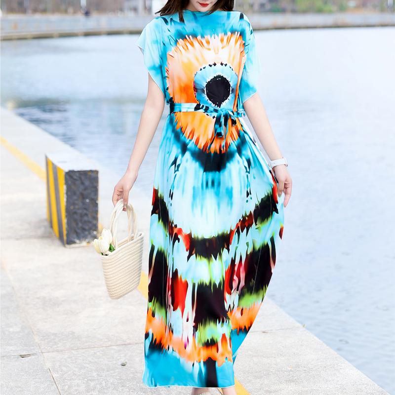 Элегантное летнее повседневное платье для женщин Винтажная одежда Короткий рукав Свободное длинное платье