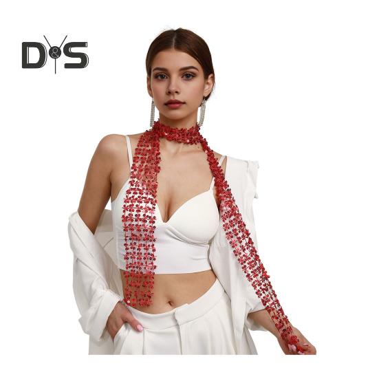 Women Scarf Shiny Sequin Flower Shape Hollow Design Scarf Glitter Embellished Thin Scarf Fashion Accessory