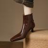 Мода 2025 НОВЫЕ Осенние Женские Сапоги Спилок Квадратный Каблук Женская Обувь Острый Носок Высокий Каблук До середины икры Челси Современные Сапоги