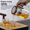 Glass Teapot Water Separation Wooden Handle Glass Teapot with Infuser Drip-Free Spout Tea Pot for Tea Brewing