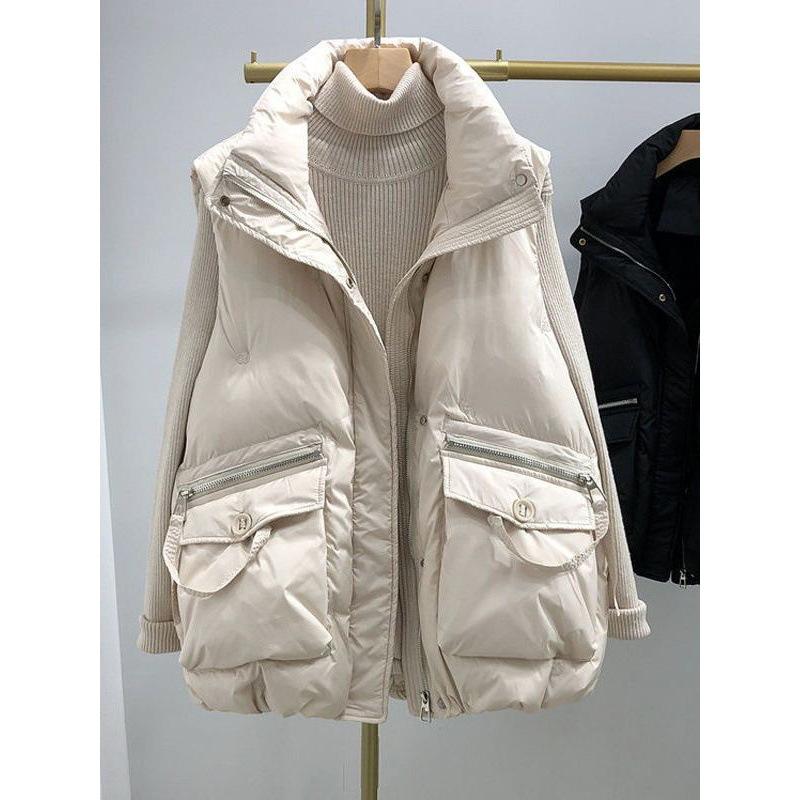Осенне-зимний жилет из хлопка с воротником-стойкой большого размера, утолщенный свободный жилет для верхней одежды, теплый кардиган, куртка, жилет для женщин