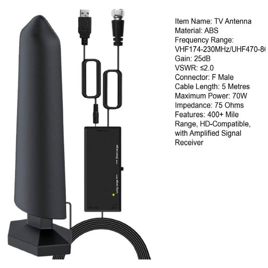 Усиленная внутренняя телевизионная антенна с радиусом действия 400+ миль, совместимые с HD-каналами, с усиленным приемником сигнала, цифровая антенна