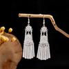 Этнические серьги-подвески с кисточками из перьев - Имитация серебра Мяо, Популярный туристический товар, Милый дизайн с бобами.
