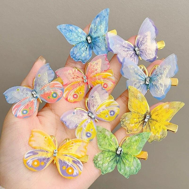 Children's Cute Butterfly Hairpins Sweet Colorful Hair Clips Headwear Korean Rhinestone Barrettes for Baby Girl Hair Accessories