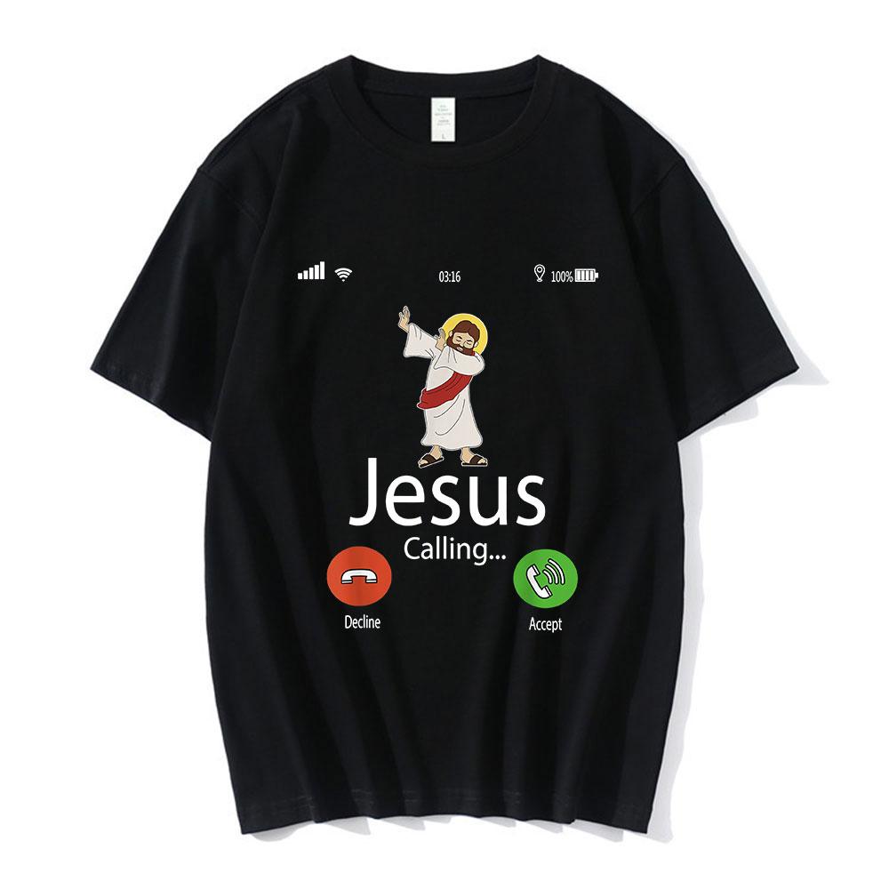 Nicolas Cage Moshi Moshi Jesus Desu T-Shirt Men Funny Meme Picolas Cage Awesome T-shirts Polyester Short Sleeve T Shirt Clothing