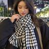 Autumn Winter Scarf Women Black White Plaid Print Scarf Tassel Trim Thick Warm Shawl Versatile Long Scarf Wrap