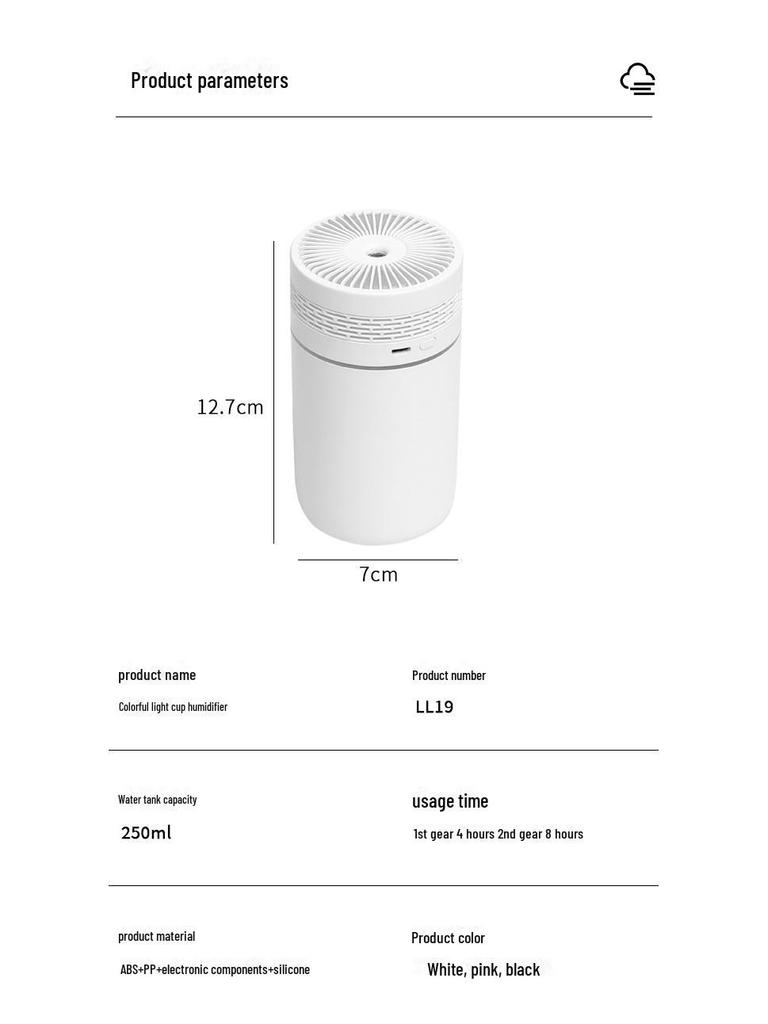 Портативный USB увлажнитель: Многоцветный свет, Большое распыление, Очиститель воздуха для дома и автомобиля