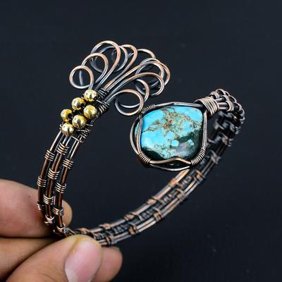 Тибетский бирюзовый браслет, Ювелирные изделия из драгоценных камней, обернутые медной проволокой 999 пробы, Браслет ручной работы ко Дню матери